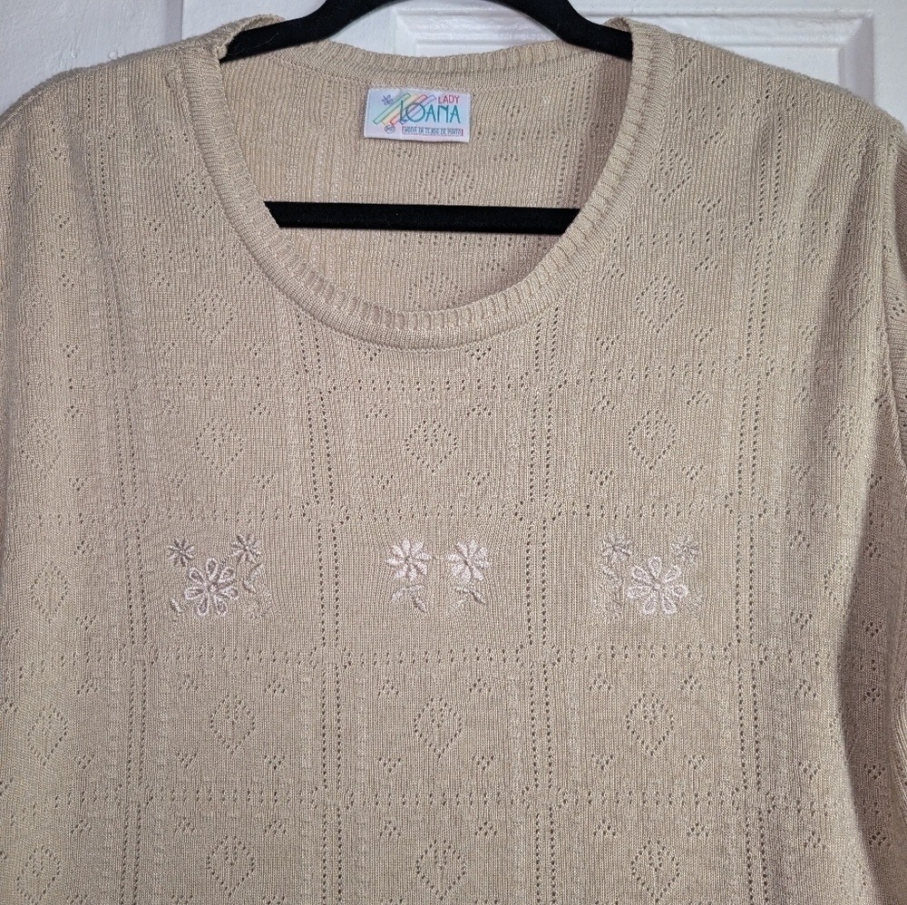 Vintage Beige Short Sleeve Knit Top - Picture 3 of 4
